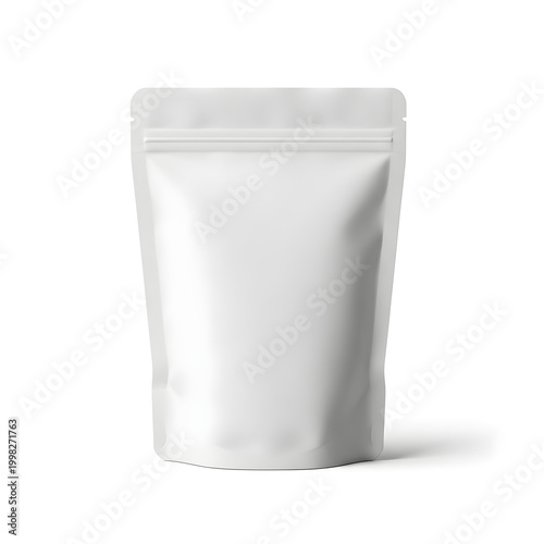 White resealable pouch with a zipper lock for food storage and packaging.