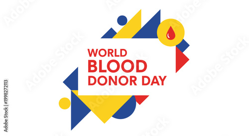 World Blood Donor Day abstract geometric design with blood drop icon on an isolated white background.