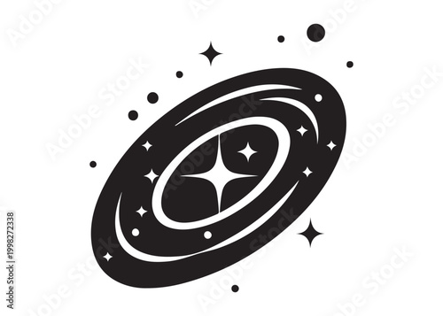 galaxy logo silhouette vector, sparkling galaxy logo silhouette vector illustration, celestial swirl logo silhouette, astronomical sparkle logo silhouette design on white background 