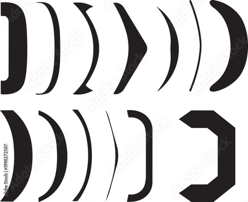 Geometric Shape Collection: A curated array of dynamic black geometric shapes, perfect for designers seeking striking visuals.