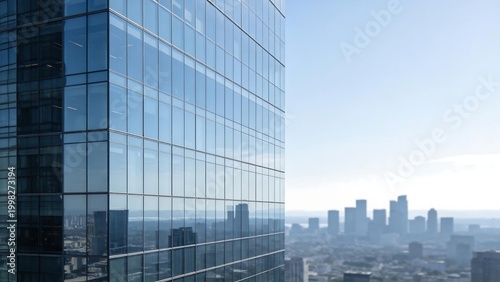 Modern glass skyscraper in cityscape