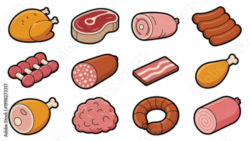 A collection of various colorful emojis including faces, fruits, objects, and symbols arranged in a grid pattern isolated on transparent background