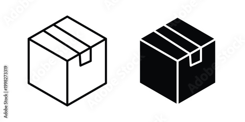 Box icon strokes and flat black vectors. Illustrations EPS10