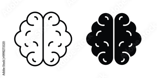 Brain icon strokes and flat black vectors. Illustrations EPS10