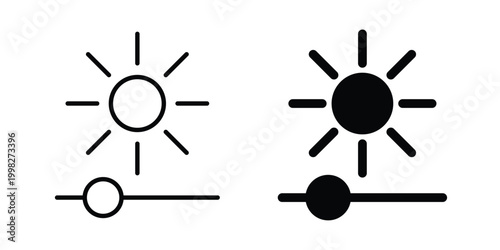 Brightness icon strokes and flat black vectors. Illustrations EPS10