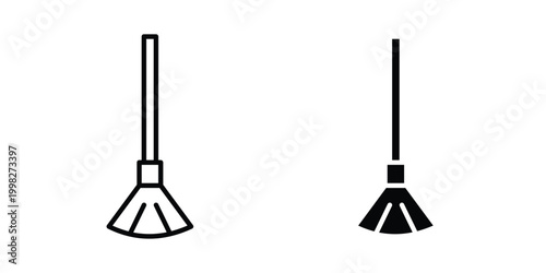 Broom icon strokes and flat black vectors. Illustrations EPS10