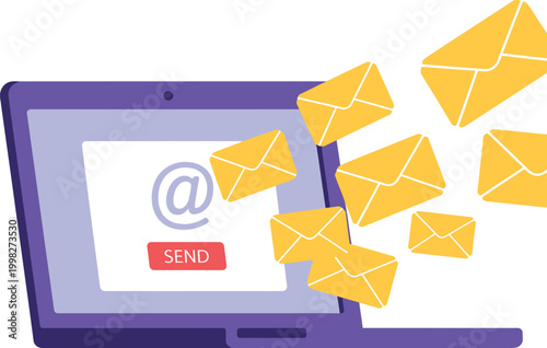 Laptop sending multiple email messages with a send button