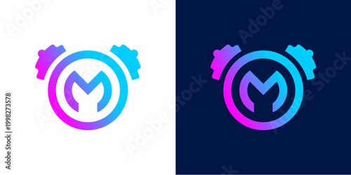 clock logo design with letter M.