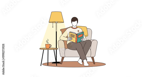 Man Sitting on Chair Reading Book.