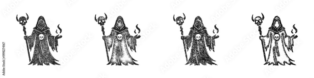 Fototapeta premium Sketch necromancer icon design set