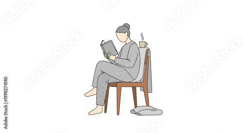 Man sitting on chair reading book.