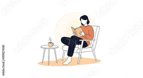 Woman Sitting in Chair Reading Book.