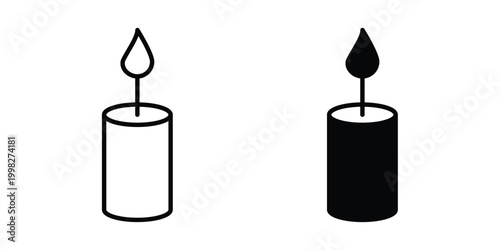Candle icon strokes and flat black vectors. Illustrations EPS10