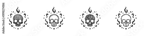 Sketch skull magic icon design set