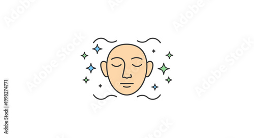 A serene face with closed eyes surrounded by sparkles.