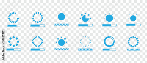 Modern Loading Progress Bar Icon Set. UIUX Vector for Web and App Design Download, Buffering, Data Processing, Status Indicators