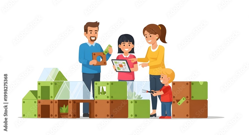 Fototapeta premium Family Group Building Geometric Green Blocks