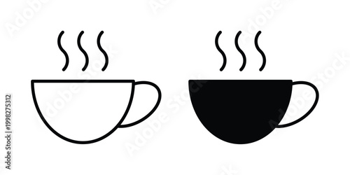 Coffee icon strokes and flat black vectors. Illustrations EPS10
