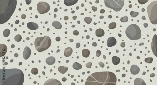 Natural stone pebble pattern vector, grey river rock seamless texture, organic gravel and cobble stone background for landscaping and garden design