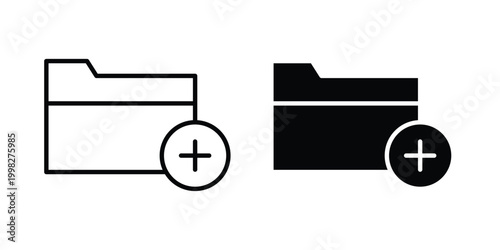 Create folder icon strokes and flat black vectors. Illustrations EPS10