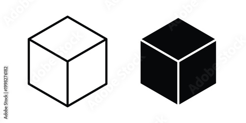 Cube icon strokes and flat black vectors. Illustrations EPS10