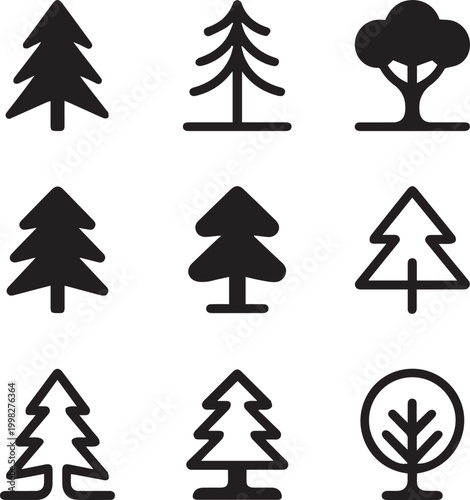 Black and white of trees plants leaves and nature symbols