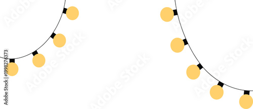 Decorative string lights with yellow bulbs isolated on transparent background
