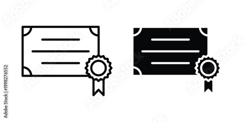 Diploma icon strokes and flat black vectors. Illustrations EPS10