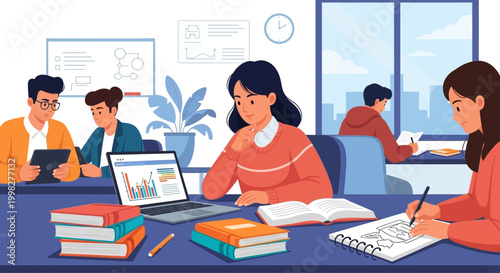 Students studying at a desk together.