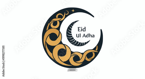 Elegant Eid Ul Adha crescent moon design with ornamental swirls