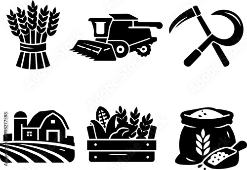 Agriculture farm harvest and crops icons