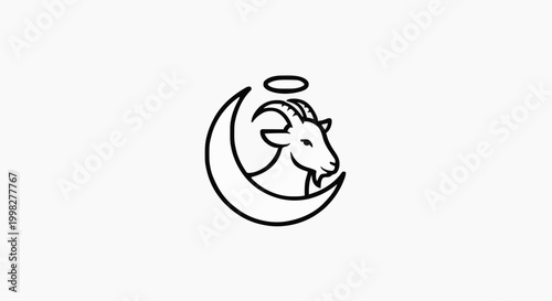 Celestial Goat Emblem Featuring a Lunar Crescent and Halo for a Mystical or Spiritual Brand Identity