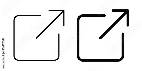 External link icon strokes and flat black vectors. Illustrations EPS10