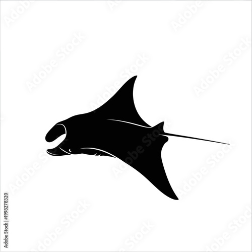 Silhouette of a Manta Ray Swimming Gracefully in the Ocean.