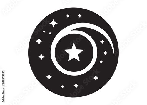 galaxy logo silhouette vector, sparkling galaxy logo silhouette vector illustration, celestial swirl logo silhouette, astronomical sparkle logo silhouette design on white background 