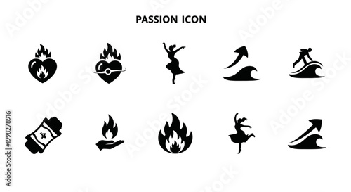 Passion Icon Set With Fire.