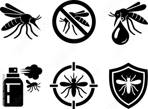 Vector icon mosquito insect pest control set