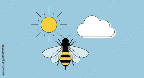 Bee flying in sunny weather.