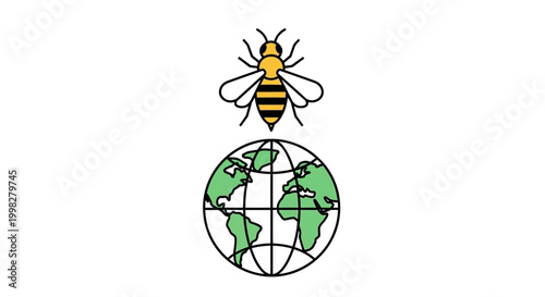 Bee flying over the Earth globe.
