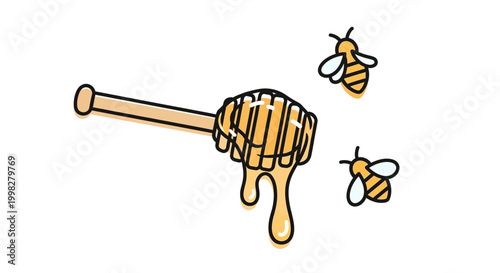 Honey dripping from honeycomb with bees.