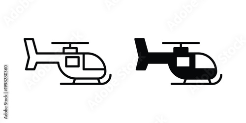 Helicopter icon strokes and flat black vectors. Illustrations EPS10
