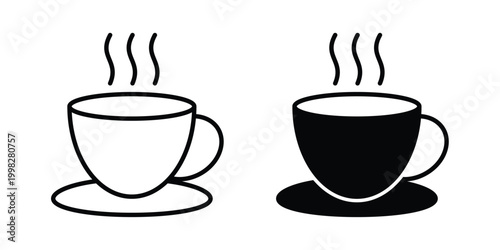 hot coffee icon strokes and flat black vectors. Illustrations EPS10