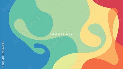 Abstract summer background with colorful fluid liquid shapes and vibrant wavy gradients.