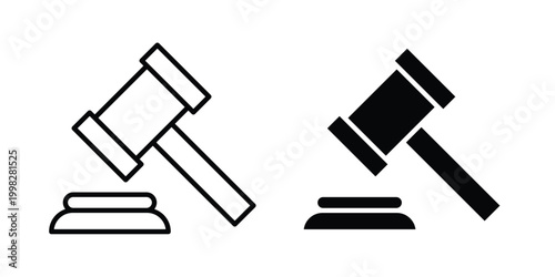 Judge gavel icon strokes and flat black vectors. Illustrations EPS10