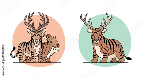Tiger Deer Animal Hybrid Illustration.