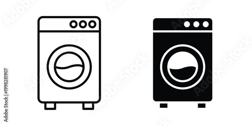laundry machine icon strokes and flat black vectors. Illustrations EPS10