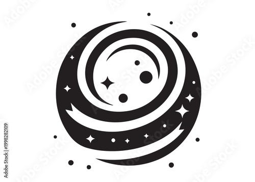 galaxy logo silhouette vector, sparkling galaxy logo silhouette vector illustration, celestial swirl logo silhouette, astronomical sparkle logo silhouette design on white background 