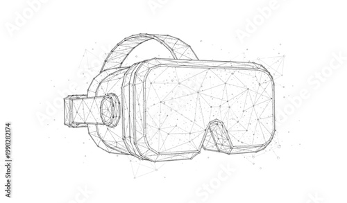 Virtual reality VR headset wireframe vector illustration with geometric lines triangles and particle network in minimal tech outline style on white background