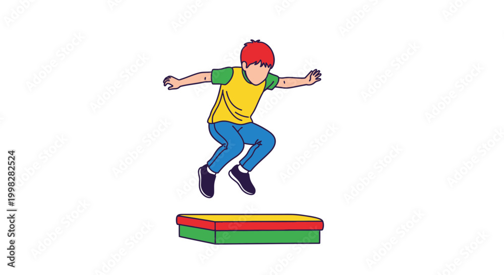 Fototapeta premium Boy Jumping Over Colorful Hurdle.