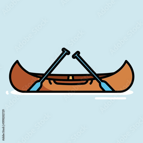 Brown Canoe with Two Oars Inside.